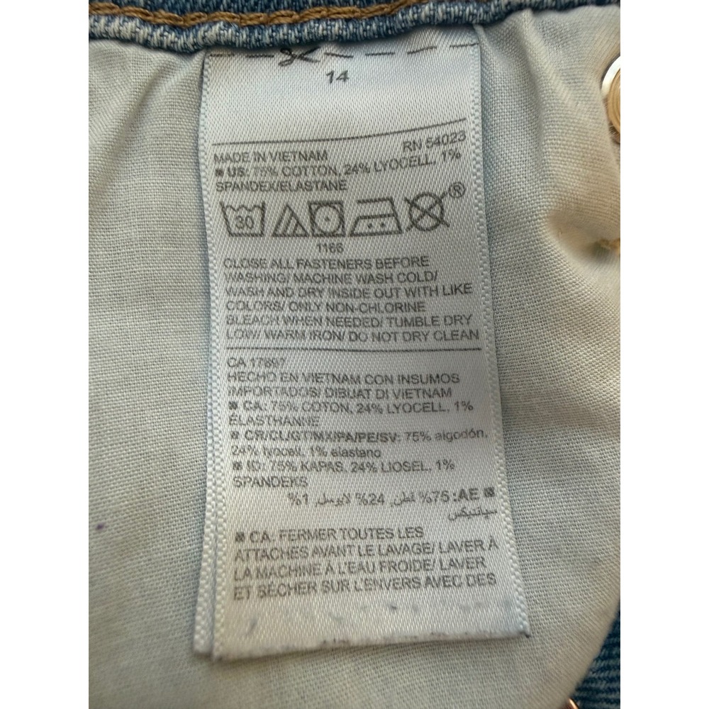 Old Navy High Rise Slouchy Straight Jeans Light Wash Raw Hem Size 14 Button Fly - Picture 4 of 7